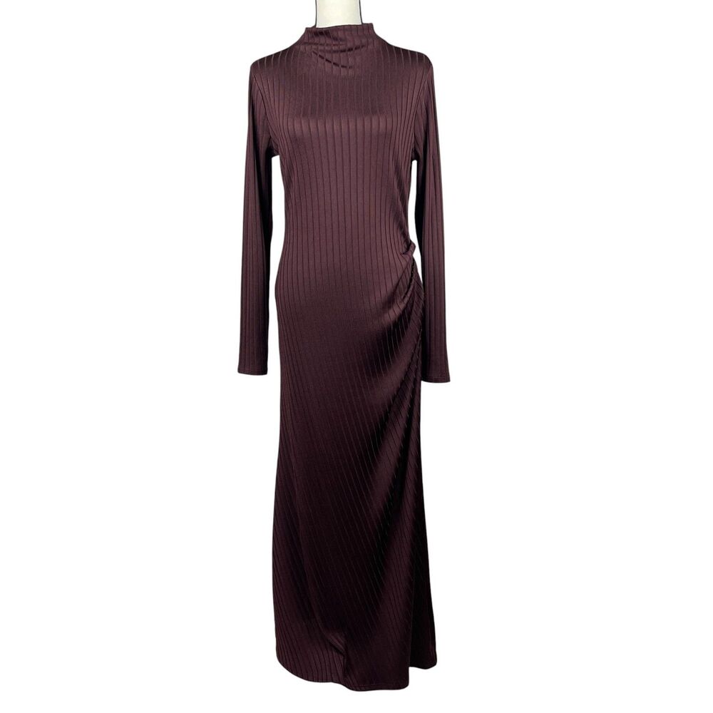 Good American Women’s Maxi Dress XL Burgundy Ribbed Mock Neck Long Sleeve